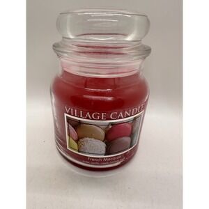 Village Candle French Macaron Medium Glass Jar Candle 2 Wick 16 oz New‎ Unused